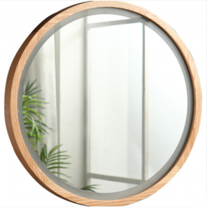 მთავარი Nordic Simple მრგვალი მყარი ხის საძინებელი კედელზე დამონტაჟებული LED ჭკვიანი ნათურა აბაზანა ტუალეტი Vanity Mirror 0027