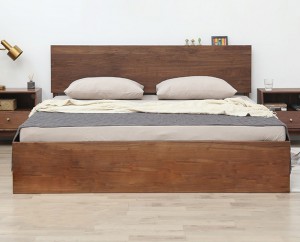 Північноамериканське імпортоване тверде дерево з чорного горіха Nordic Double High Box Storage Modern Simple Japanese Log Bed 0025