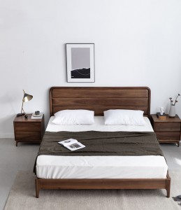 Severnoameriška uvožena postelja iz masivnega lesa iz črnega oreha, dvojna preprosta, moderna, prilagodljiva nordijska glavna postelja 0019