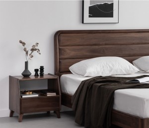 Noce Nera Impurtata di u Nordu Nordu Lettu in Legnu Massicu Doppiu Semplice Moderna Personalizzabile Nordic Master Bed 0019