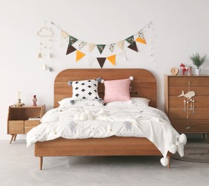 Nórdico madera de cerezo blanco roble moderno minimalista niños niña princesa cama individual de nogal negro 0011