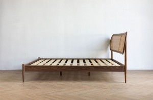 Nordic Retro Pure Solid Wood Rattan Furniture Japanese Modern Minimalis Hideung Walnut Ranjang Ganda 0008