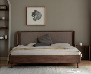 Sjevernoamerički crni orah moderni nordijski minimalistički bračni krevet od punog drveta trešnje 0007