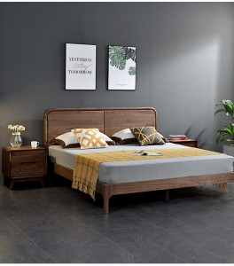 Severoamerický čierny orech All z masívneho dreva Double 1,8 Nordic Master Bedroom Log Svadobná posteľ 0006
