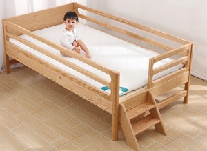 Nordic Simple Modern Children's One-Meter Red Oak Guardrail Stitching Baby Massyf Houten Bed 0004