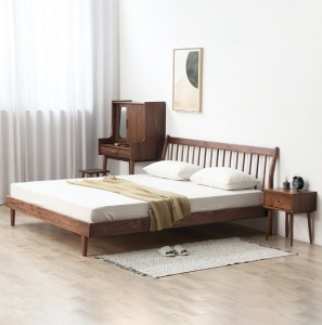 North American Black Walnut Simple Wood Solid Nordic Style Furniture Japanese Tatami Bed Single 0003
