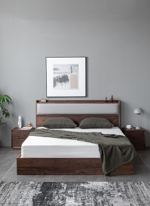 Ziemeļamerikas melnā valrieksta masīvkoka ziemeļvalstu modernā minimālisma skapja glabātuve Galvenā guļamistaba divguļamā gulta 0002