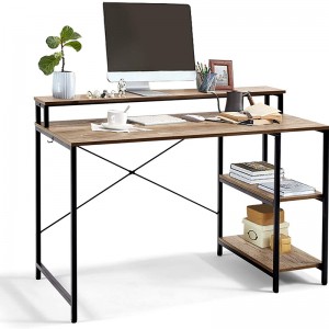 Side Shelf နှင့် Adjustable Desktop Direction 0317 ပါရှိသော Office Iron-wood Computer Desk