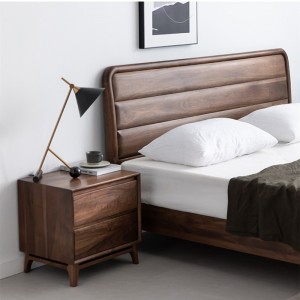 Cama de madera maciza de nogal negro importada de América del Norte, cama principal nórdica personalizable moderna y sencilla doble 0019
