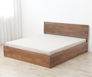 Amerika Utara Impor Kayu Solid Kenari Hitam Nordic Double High Box Storage Modern Simple Japanese Log Bed 0025