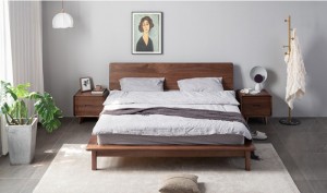 Melna balriekstu ķiršu koka baļķu galvenā guļamistaba tatami, visas masīvkoka ziemeļvalstu japāņu mēbeles divguļamā gulta 0022