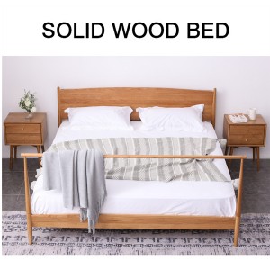 Egyszerű nyugati stílusú kétszemélyes tömörfa ágy Hálószobabútor Ágy#0109