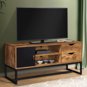 کابینت تلویزیون دو رنگ منطبق با چوب استیل با کشوهای صنعتی 0370