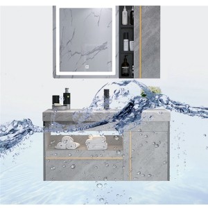 Armario de baño moderno nórdico, combinación de luz de mármol, armario de espejo inteligente de lujo, lavabo de baño, lavabo #0150
