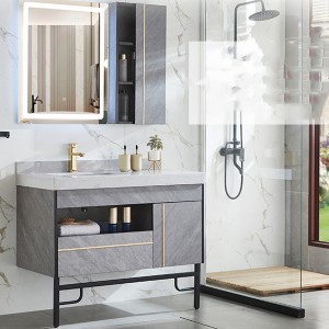 Cothlamadh Caibineat Seòmar-ionnlaid Ùr-nodha Lochlannach Marmor Light Luxury Smart Mirror Cabinet Seòmar-ionnlaid Vanity Sink Washwasin Cabinet # 0150