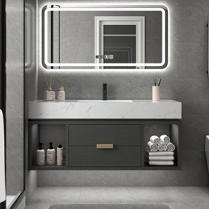 Armoire de salle de bain en marbre combinaison nordique en bois massif vanité toilette lavabo #0140