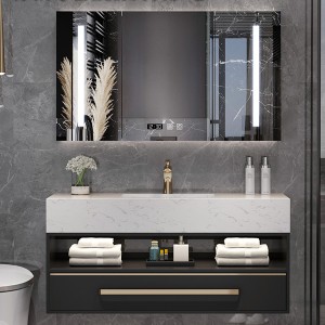 İskandinav Banyo Dolabı Kombinasyonu Banyo Lavabo Havzası Tuvalet Mermer Vanity Akıllı Ayna Dolabı #0154