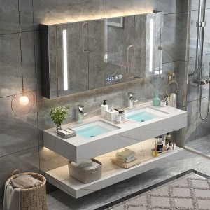 ទូដាក់បន្ទប់ទឹក បន្ទះថ្ម បែបទំនើប រួមបញ្ចូលគ្នា ទូដាក់ចាន ផ្ទាល់ខ្លួន ទូដាក់ទឹក លាងដៃ អាងទឹក Vanity Light Luxury Bathroom Cabinet#0135