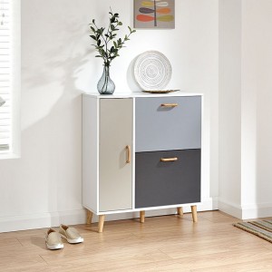 Kabinete ea Nordic Simple Wooden Double Layer Shoe Cabinet 0473