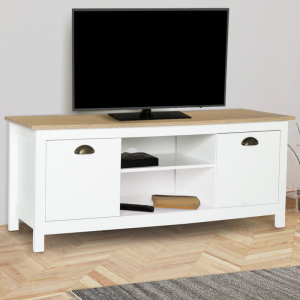 Retro jednoduchá biela drevená TV skrinka 0373