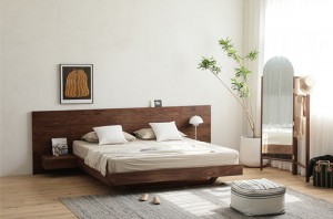 Alt Massivt Træ Dobbelt Nordisk Japansk Tatami Simple Moderne Sort Valnød 1,8 Meter Master Bedroom Stor seng 0014
