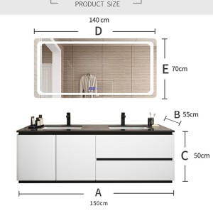 Badkamerkasstel badkamer wastafel kombinasie eenvoudig moderne soliede hout dubbelwasbak marmer wasbak wasbakkas #0167