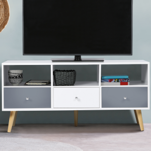 Armario de TV de madeira minimalista nórdico con caixóns e compartimentos de almacenamento 0374