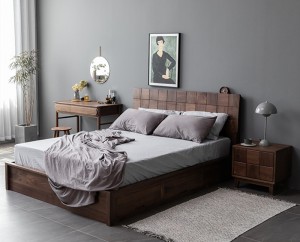 Nordic Light Luxury North America Black Walnut Logs Box Pressure Storage Solid Wood Drawer Storage Double Bed 0023