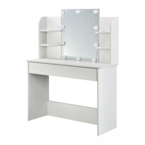 Mesa de tocador branca con espello e caixóns 0621