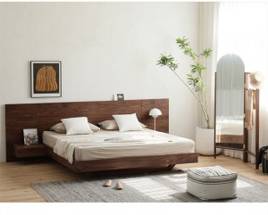 Двомісне двомісне нордичне японське татамі з масиву дерева, простий сучасний чорний горіх, 1,8 метра, велике ліжко для головної спальні 0014