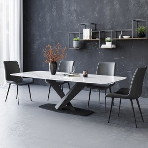 Small Apartment Minimalist Rectangular Household Light Rock Board Dining Table 0270