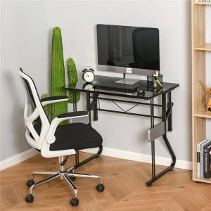 Writing PC Computer Desk with Height Adjustable Monitor Stand and Foot Pads for Home Office Workstation