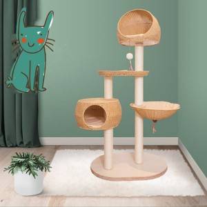 Rascador de gatos plataforma integrada de salto para gatos Rascador de gatos de ratán multifuncional árbol de gatos arena para gatos marco de escalada para gatos de sisal