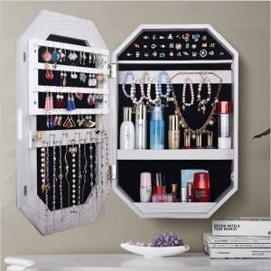 Hanging vanity mirror sambahayan smart LED lamp alahas cabinet antigong wood grain bedroom storage small mirror cabinet