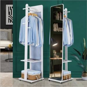Solid wood dressing mirror, fitting mirror, full-length na salamin, floor mirror na may makeup cabinet, hanger, integrated storage mirror