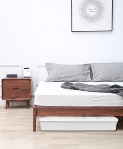 Nordic ပုံစံ အစိုင်အခဲသစ်သား အနက်ရောင် သစ်ကြားသီးမရှိ အိပ်ရာဘေးဘောင်မရှိ ကျောထောက်အတို အတို ခေတ်မီ သေးငယ်သော Tatami အိပ်ရာ 0010
