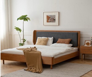 Cama de madera maciza doble de madera de cerezo minimalista nórdica moderna de nogal negro norteamericano 0007