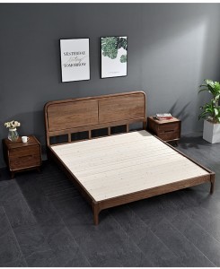 Північноамериканський чорний волоський горіх, повністю масивна деревина, двоспальне 1.8 Nordic, головна спальня, весільне ліжко з бруса 0006