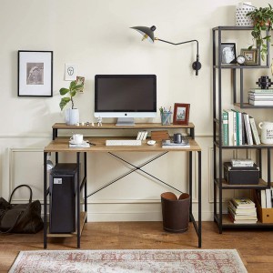 Birou pentru computer de birou din fier din lemn cu raft lateral și direcție reglabilă pentru birou 0317