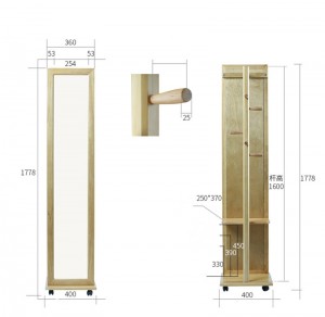 Specchio di atterraggio integrato per appendiabiti per piccoli appartamenti multifunzione in legno massello con usura rotante sistemica domestica