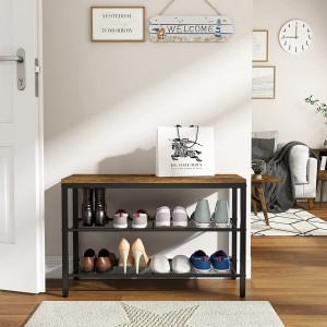 Household Entrance Three-layer Iron Mesh Wood Board Combined Shoe Cabinet 0351