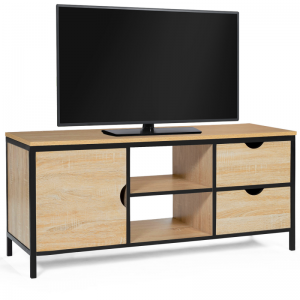 Meuble TV combiné simple acier-bois de style industriel avec doubles tiroirs 0384