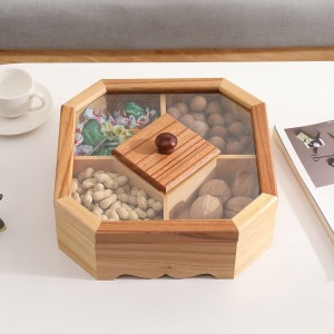 Caixa de almacenamento de doces de madeira maciza de piñeiro chinés creativo 0423