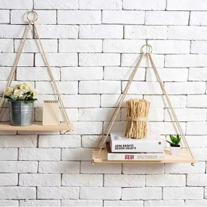 Nordijski minimalistički zidni viseći drveni viseći uže, ukrasni stalak za pohranu cvijeća 0432