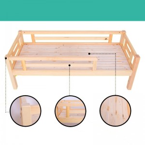 Παιδικό κρεβάτι νηπιαγωγείου από μασίφ ξύλο με προστατευτικό κιγκλίδωμα 0617