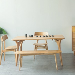 Table de salle à manger rectangulaire nordique simple en bois massif à pieds ronds 0255