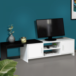 Scandinavisch minimalistisch intrekbaar zwart-wit tv-meubel 0372