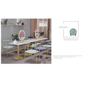 Светла луксозна трапезна маса от мрамор семпла комбинирана мебел 0354