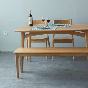 Tavolinë ngrënieje drejtkëndëshe shtëpiake me këmbë të rrumbullakëta nga druri i ngurtë nordik 0283
