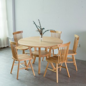 שולחן אוכל עגול נורדי מינימליסטי מקורי מעץ מלא 6 מושבים 0288